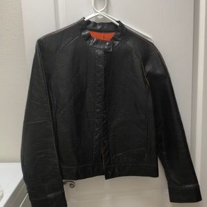 Leather moto jacket with fleece lining
